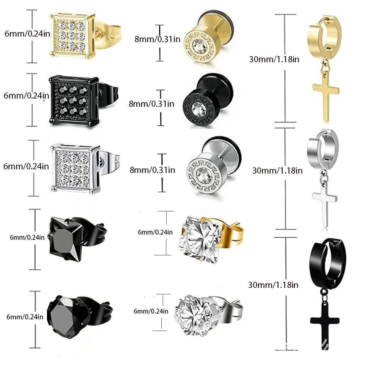 5 Pairs Of High Quality Stainless Steel Anti-allergy Earings Set