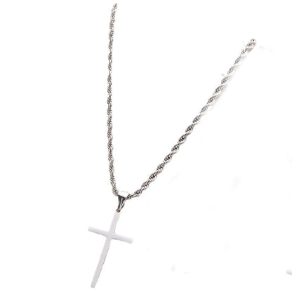 Cold Style Stainless Steel Cross Pendant Hemp Flowers Chain Necklace