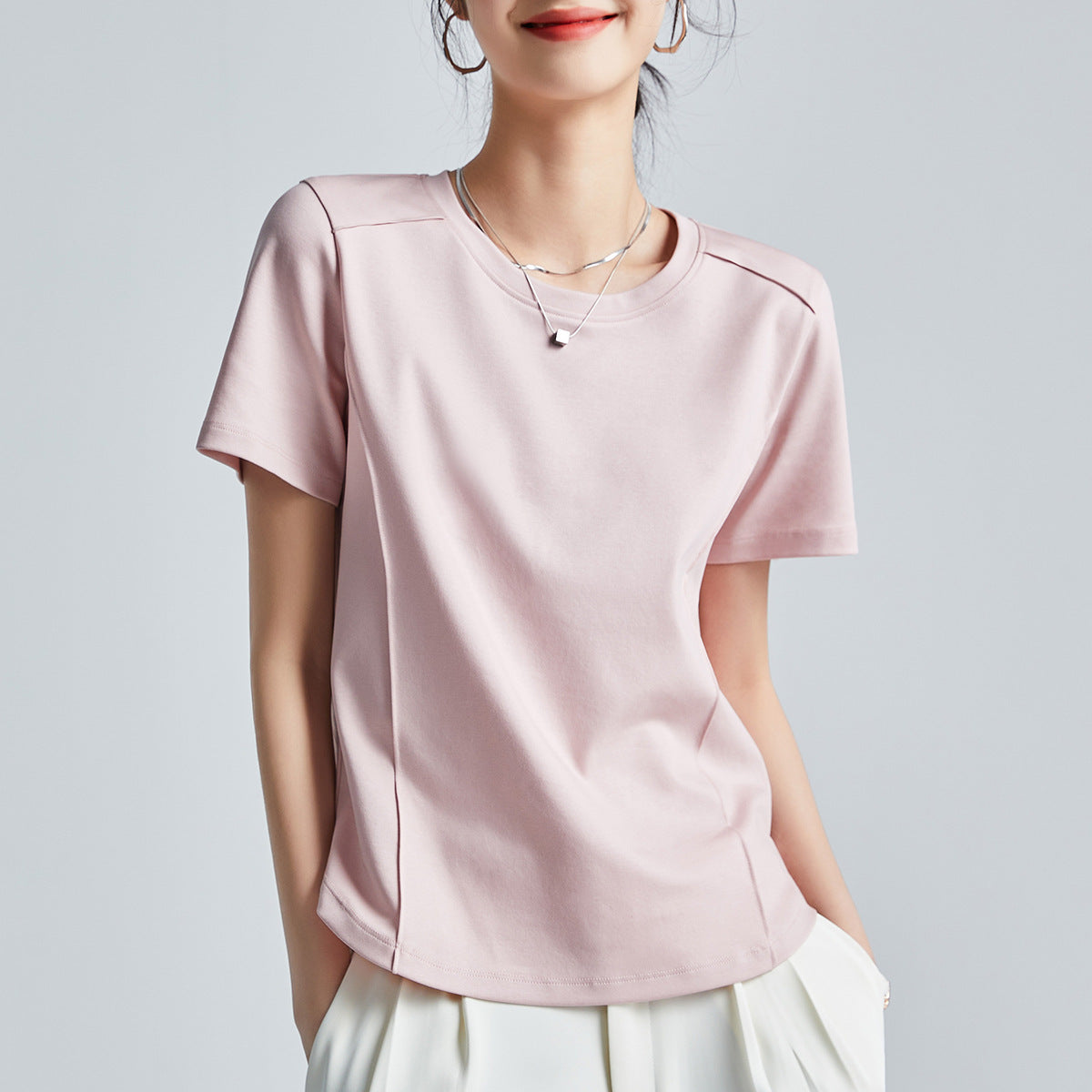 Shoulder T-shirt Mercerized Cotton Round Neck Bottoming Shirt