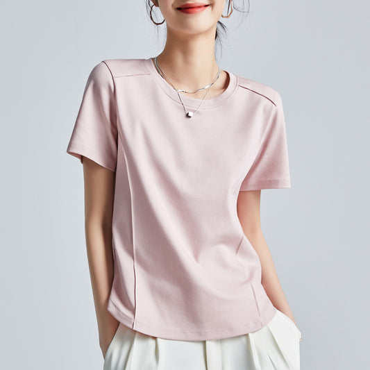Shoulder T-shirt Mercerized Cotton Round Neck Bottoming Shirt
