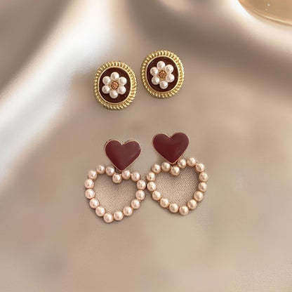 Square Pearl Metal Alloy Earrings