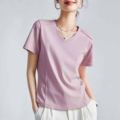 Shoulder T-shirt Mercerized Cotton Round Neck Bottoming Shirt