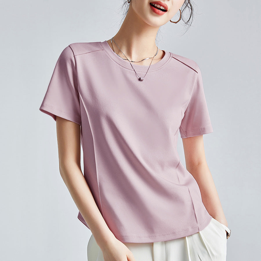 Shoulder T-shirt Mercerized Cotton Round Neck Bottoming Shirt