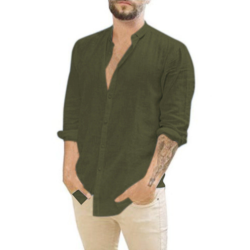 Solid Color Casual Stand Collar Long-sleeved Shirt