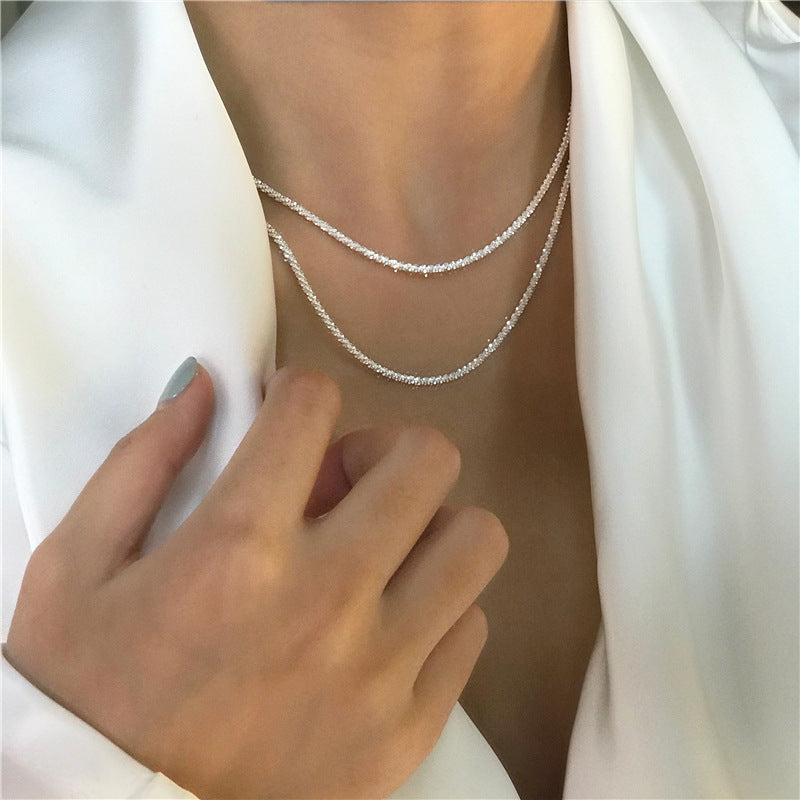 All-Sky Sparkling Necklace Simple Flash Plain Chain Can Be Folded