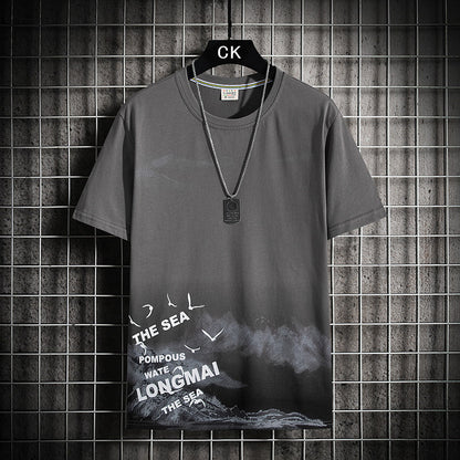 Men's Round Neck Loose Print Contrast Short Sleeve T-Shirt
