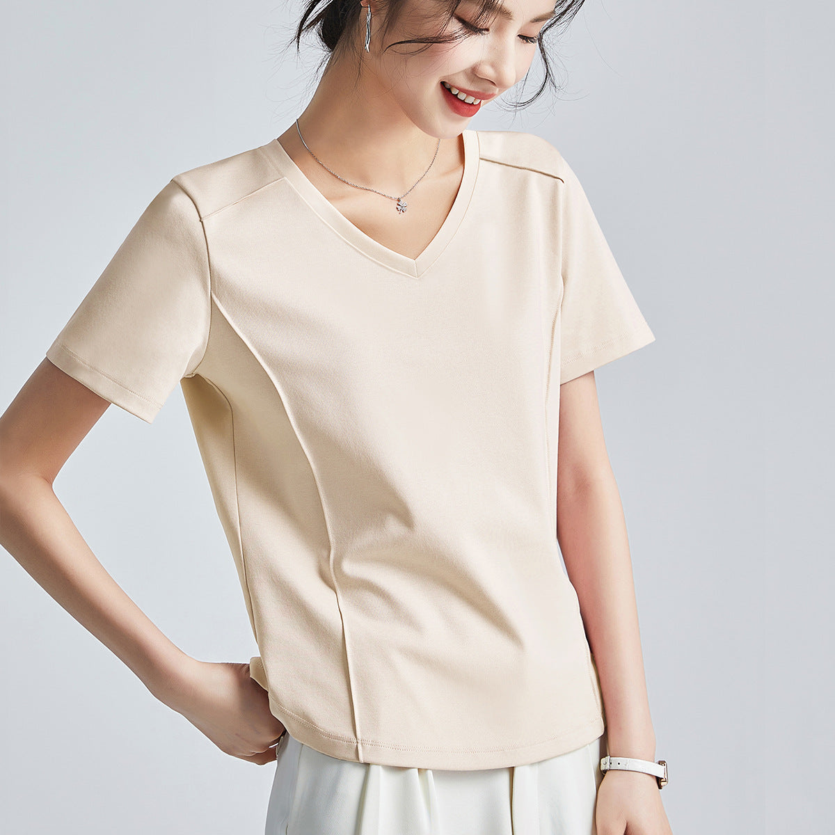 Shoulder T-shirt Mercerized Cotton Round Neck Bottoming Shirt
