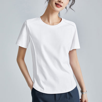 Shoulder T-shirt Mercerized Cotton Round Neck Bottoming Shirt