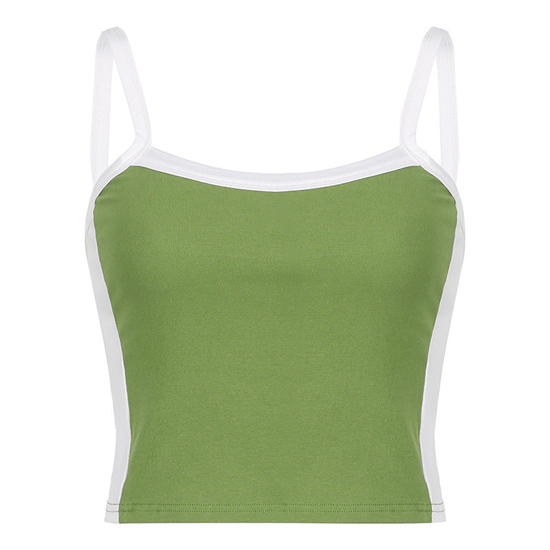 Basic Model Clashing Color Patchwork One-piece Neck Small Camisole Top