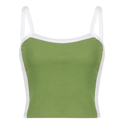 Basic Model Clashing Color Patchwork One-piece Neck Small Camisole Top
