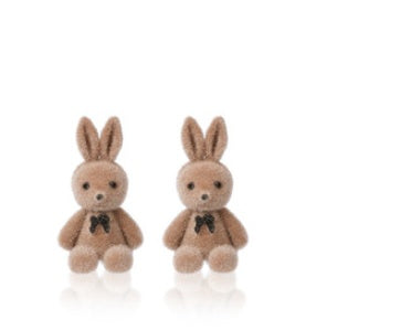 Cute Brown Bear Bunny Flocking Earrings Plush Earrings Women