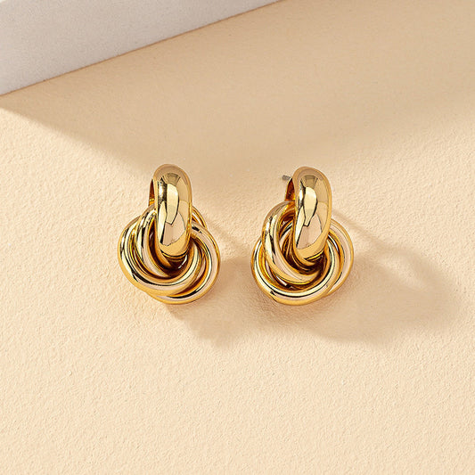 Gold Circle Geometry Twisted Multi-layer Twist Earrings