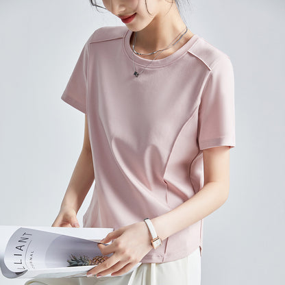 Shoulder T-shirt Mercerized Cotton Round Neck Bottoming Shirt
