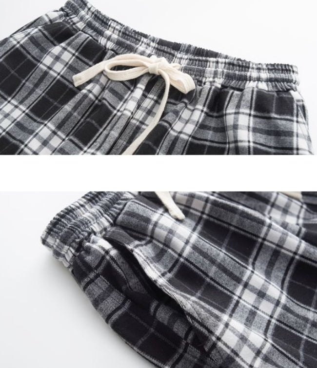 Casual Trousers Black And White Plaid Drape