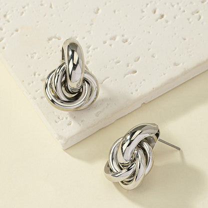 Gold Circle Geometry Twisted Multi-layer Twist Earrings