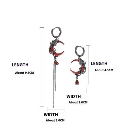 Women's Asymmetric Tassel Winter Red Moon Rose Earrings