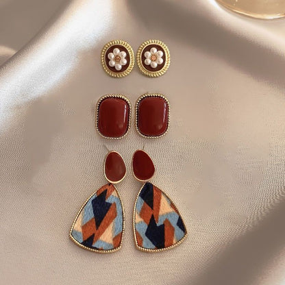 Square Pearl Metal Alloy Earrings