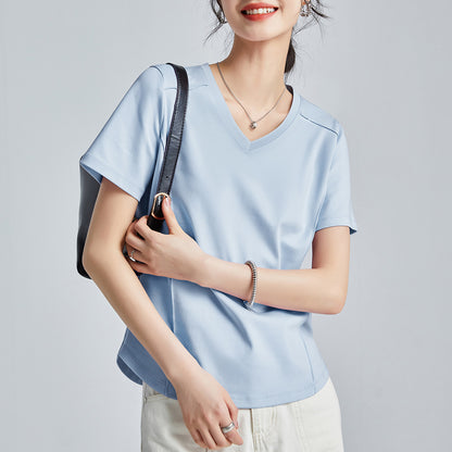 Shoulder T-shirt Mercerized Cotton Round Neck Bottoming Shirt