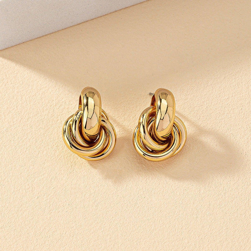 Gold Circle Geometry Twisted Multi-layer Twist Earrings